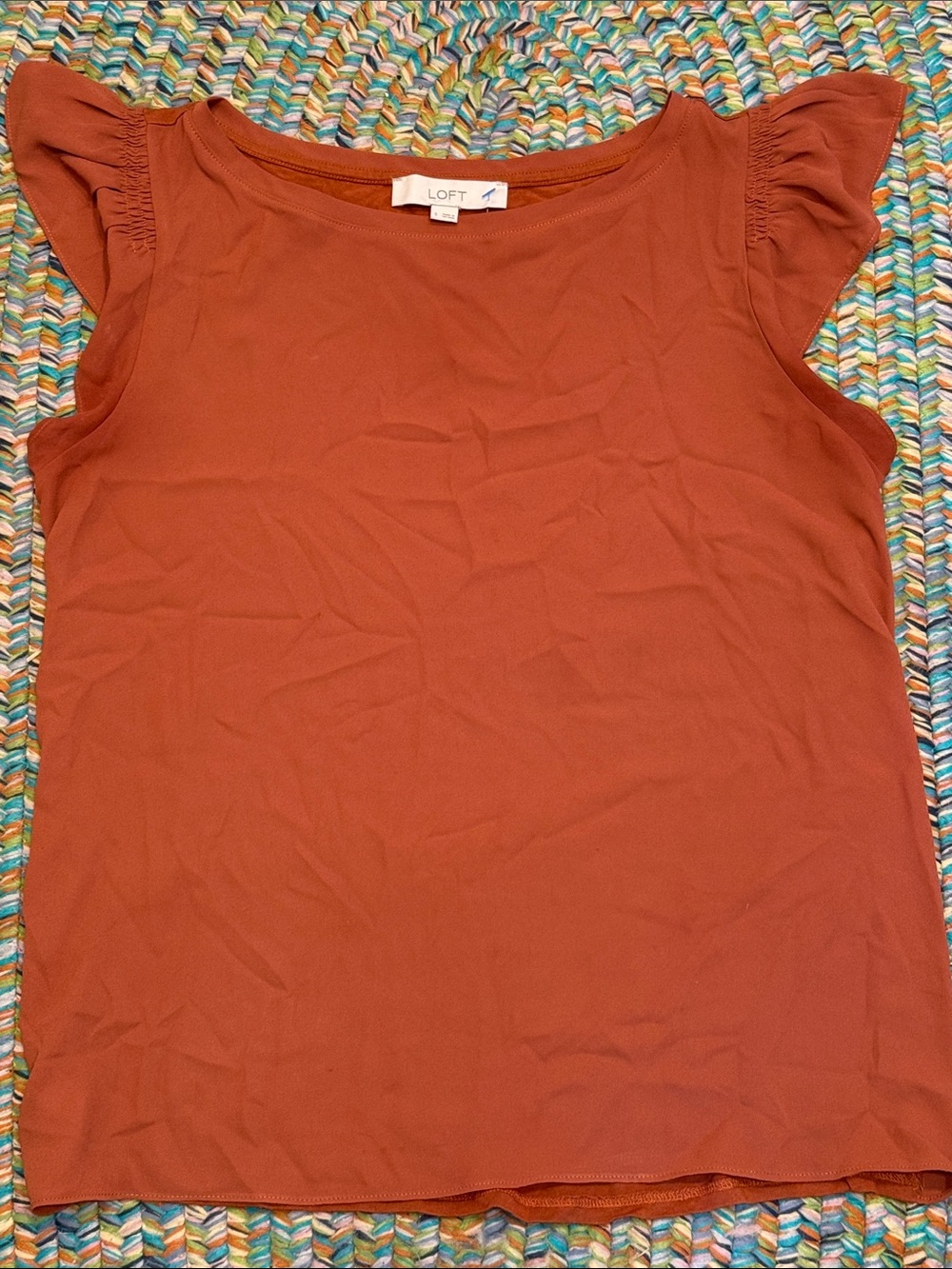 LOFT Rust Orange Flutter Sleeve Top S